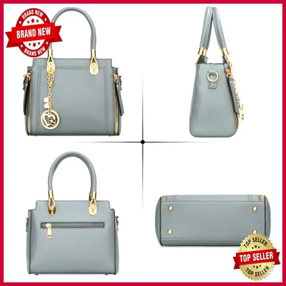 Vegan Leather Satchel Purse with Top Handle and Adjustable Crossbody Strap - Picture 3 of 7